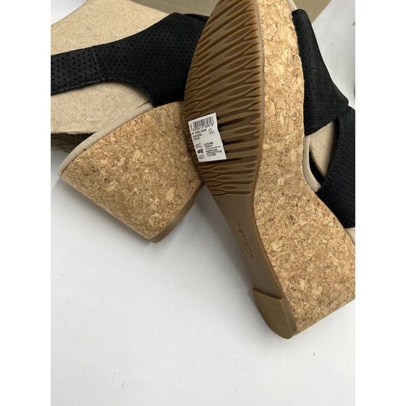 Clarks Women's Annadel Parker Black Suede Cork Wedge Platform Sandal Sz 7.5M New - Picture 15 of 16